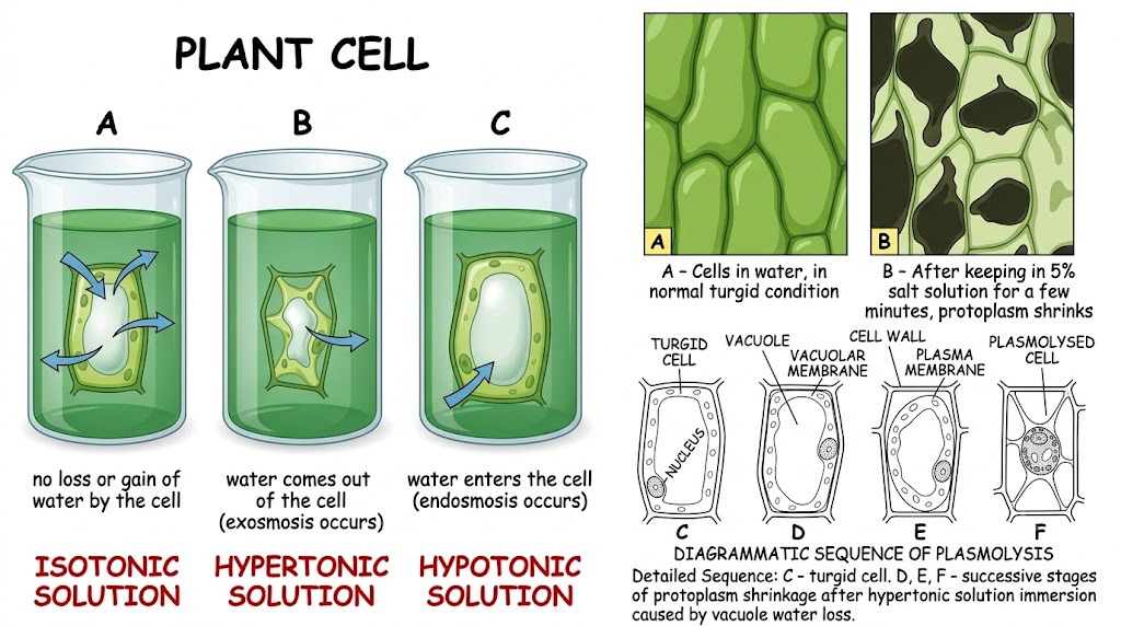 Fig 4.8 & 4.9: Tonicity & Plasmolysis (Plant Cell States)